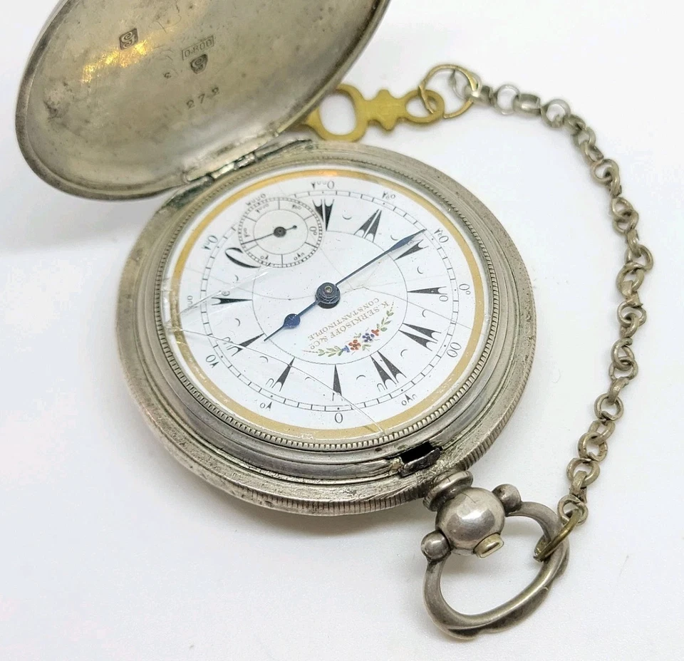 VINTAGE K SERKISOFF & CO CONSTANTINOPLE 800 SILVER BILLODES KEY POCKET WATCH - Image 2 of 4