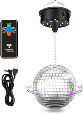 Disco Ball with Motor and Light - 10 RPM Rotating Disco Motor 6 Inch Mirror Ball