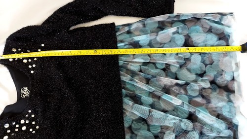 JUSTICE Girl Dress Size 16 Black Top Blue Mesh Overlay Embellish skirt - Picture 9 of 15