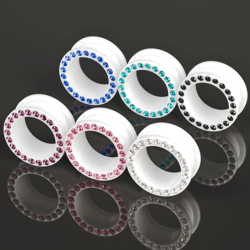 3-24mm Schraubtunnel Flesh Tunnel Plug Kunststoff Acryl Neon Strass Z105 - Bild 3 von 26