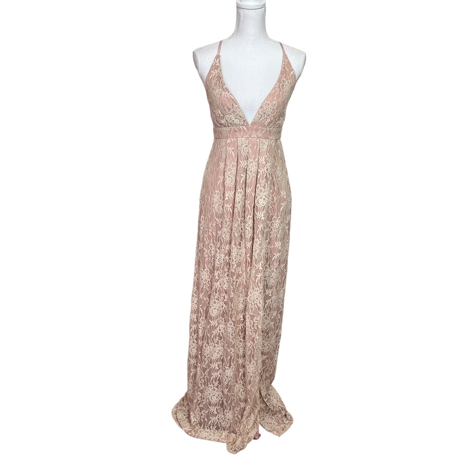 Lulus Womens Stolen Moments Dusty Pink Lace Up Maxi Dress V Neck Size  Medium | eBay