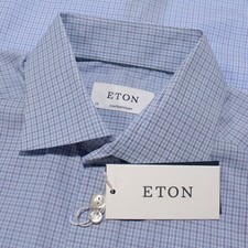 Eton NWT Dress Shirt Size 39 15.5 Contemporary Fit in Blue Check 100 Cotton