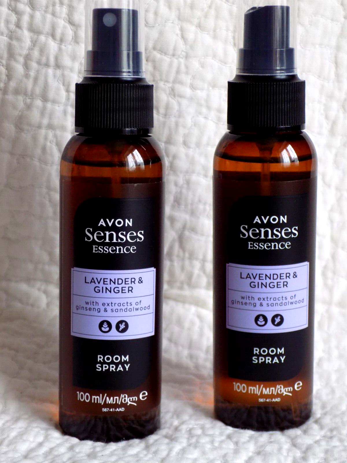 AVON 2 x SENSES ESSENCE LAVENDER & GINGER SCENTED ROOM SPRAYS ~ 100ml each *NEW*