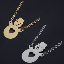 Christmas Stainless Steel Pendant Necklace Lobster Snowman Silver 16.7" Z596