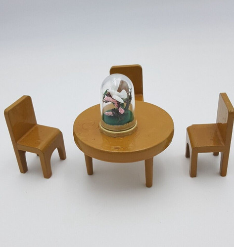 Vintage Table & Chairs Vintage dolls house miniature bird and flower domed