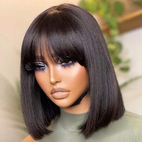 Supreme 13A Celebrity Grade 100% Unprocessed Human Hair Straight Bob Wig with Ba - 第 2/6 張圖片