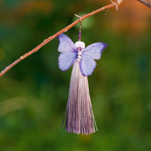 AD65 Freshwater pearl stereoscopic butterfly Gradient grey purple tassel earring - Picture 2 of 10