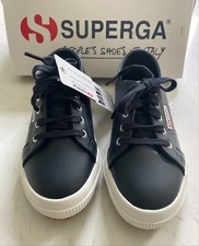 Brand New SUPERGA Classic Lace-Up Low Top Sneaker in Navy Leather kids US 12.5