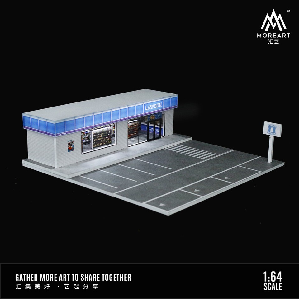 1/64 Diorama Car Garage Model LED City Street Convenience Store Scene