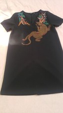 Pre-owned Zara Black Faux Embroidered Colorful Tiger and flowers Mini Dress M