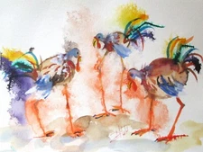 Abstract Turkeys by Delilah 9x12 watercolor