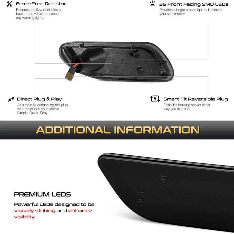 LED Side Marker Light Amber For 01-07 Mercedes C Class W203 C230 C240 C280 C320 Foto 4 de 4