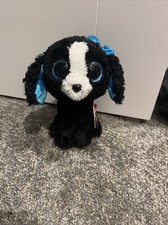 Ty silk TY Beanie Boo Tracey the poodle VGC black dog poodle blue eyes