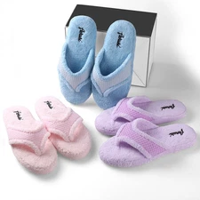 Aerusi Women Slippers Fleece Soft Flip Flops Spa Bedroom Indoor House Shoes