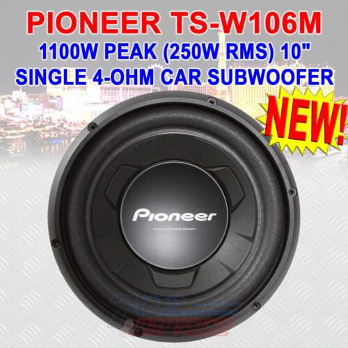 PIONEER TS-W106M 1100W PEAK (250W RMS) 10" SINGLE 4-OHM VOICE COIL CAR SUBWOOFER - Picture 1 of 2