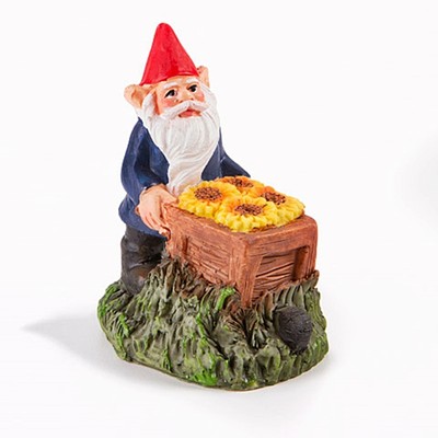 FAIRY GARDEN WORKING GNOME CHOOSE FROM LANTERN OR SUNFLOWER COLORFUL RESIN MINI