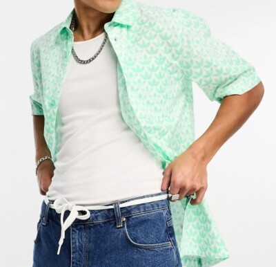NEW MEN'S ADIDAS ORIGINALS TREFOIL MONOGRAM BUTTON SHIRT ~SIZE LARGE  #HZ4161