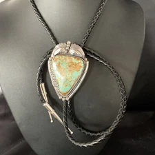 Mens Blue Turquoise #8 Navajo Sterling Silver Bolo Tie 14112