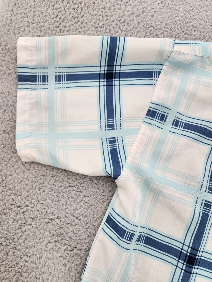 Camisa Old Skool Para Hombre Extra Grande Azul A Cuadros Manga Corta Abotonada Poliéster Foto 4 de 4