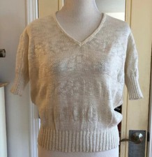 Vintage Courreges Paris Womans V Neck White Shirt Sleeve Sweater Taille B