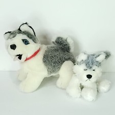 Husky Grey White Ganz Alaska Puppy Dog Plush Stuffed Animal Lot Of 2