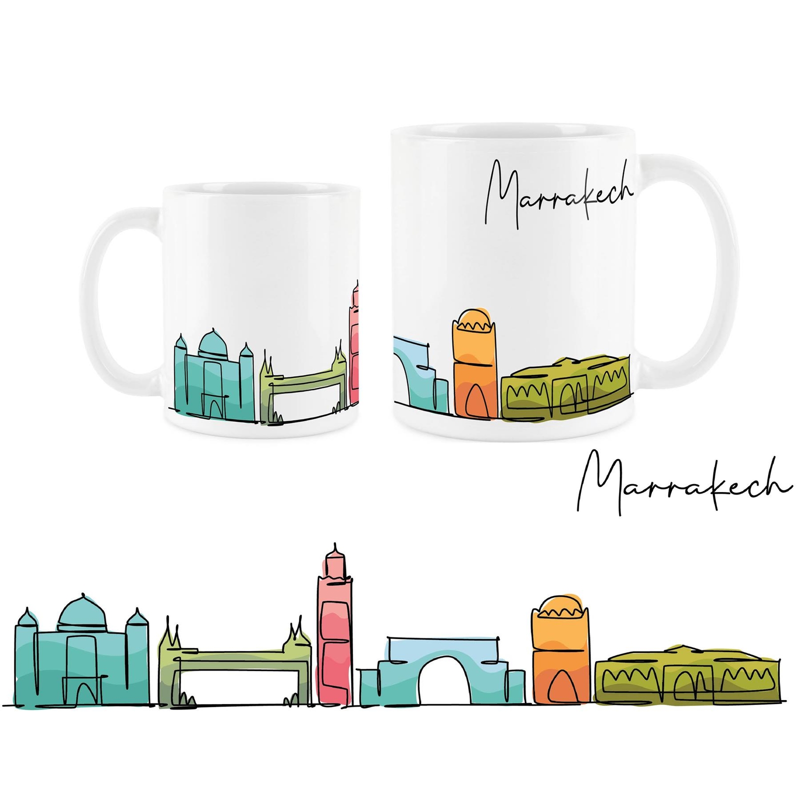 Marrakech Mug - Colourful City Skyline Ceramic Tea/Coffee Cup for Travel Lovers