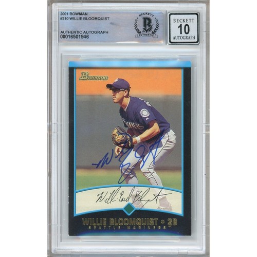 2001 Bowman #210 Willie Bloomquist carte signée AUTO 10 Beckett Slabbed Mariners