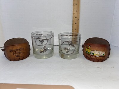  MURAT TEMPLE & SHRINE CLUB GLASSES W/LEATHER HOLDERS VINTAGE ROBERT W. WILDS