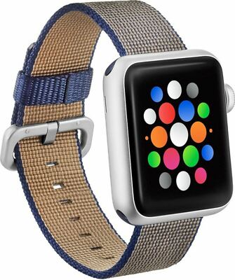 Modal Apple Watch 42mm Woven Nylon Band Strap Navy Blue Tan 