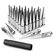 32Pcs 4.5" Silver Solid Spike Lug Nut M14x1.5 Chevy Sierra 1500 Long Key Ford  