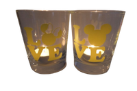 "2Er Set Teelicht Glas Windlicht Mit Print \"Love Minnie+Micky\" Gelb Kerzenglas"