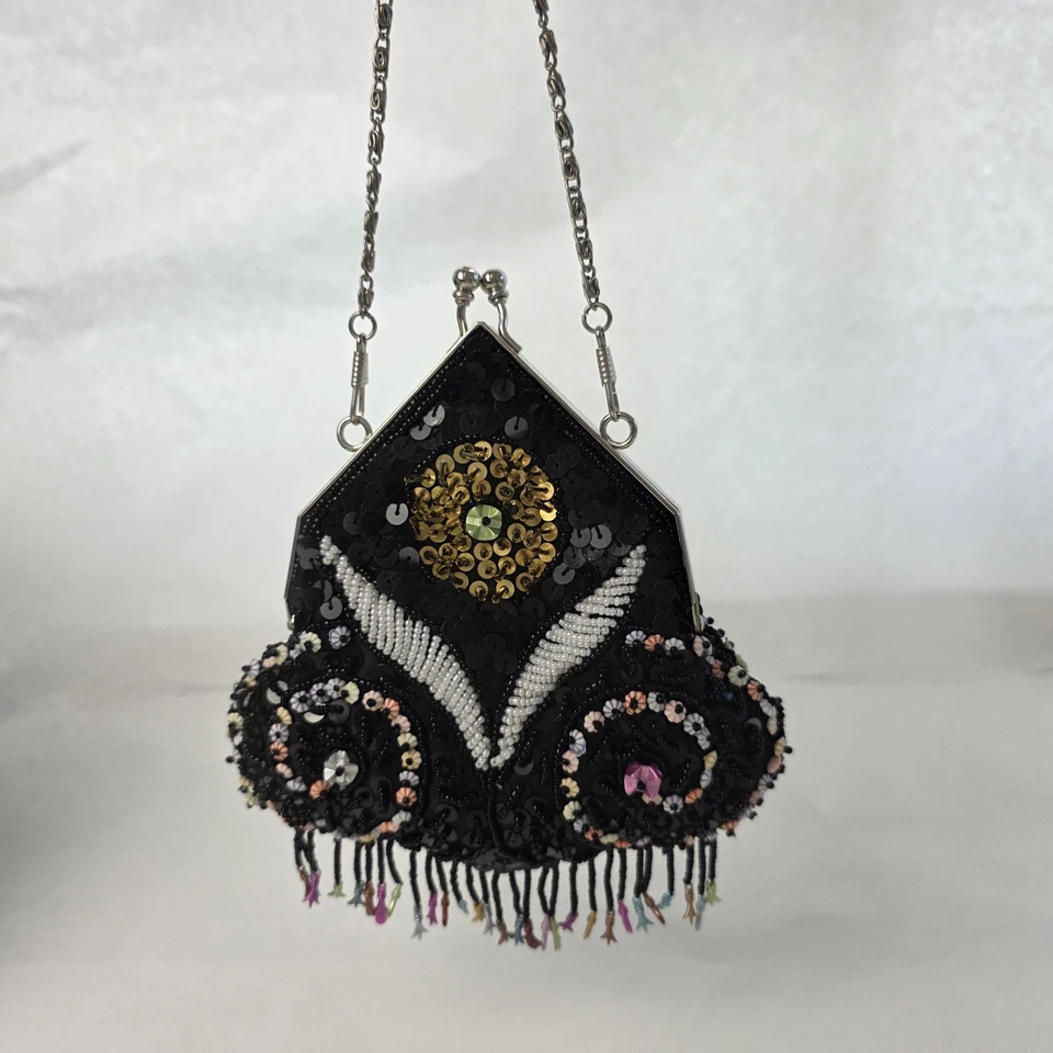 Bolso de Mano Bijoux Terner Satinado con Cuentas Muñequera Boho Glam Elegante Cartera Aleta Foto 2 de 4