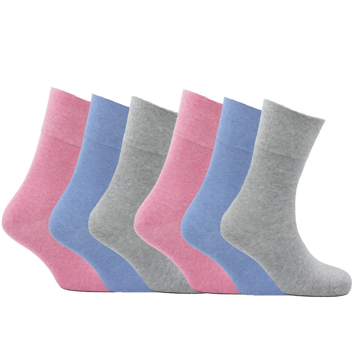 Pack De 6 Pares De Calcetines Gentle Grip Para Mujer - Algodón, Estampados Florales Y Rayas, Tallas 4-8, Sujeción Suave