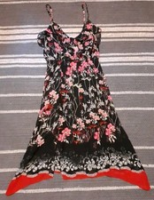 Express Dress Womens Black Bright Pink Floral Spaghetti Strap Chiffon Lined SM 