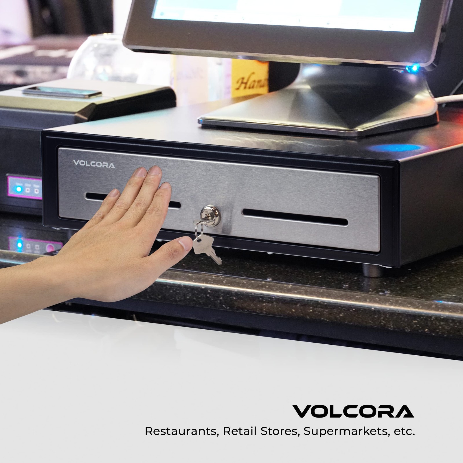 как выглядит Manual Push Open Cash Register Drawer 16" POS System Black Stainless фото