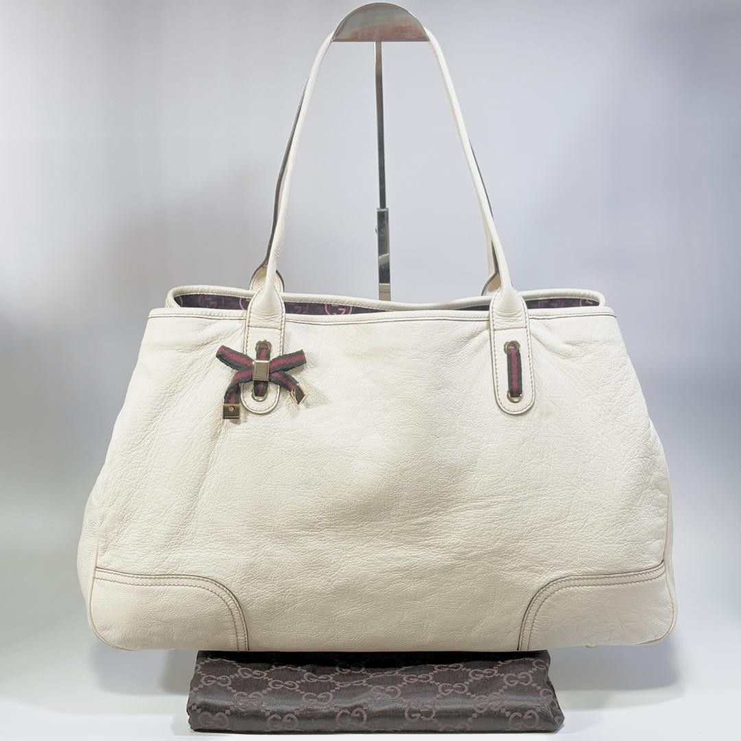 Gucci Sherry line ivory leather handbag with ribbon detail ships from Japan