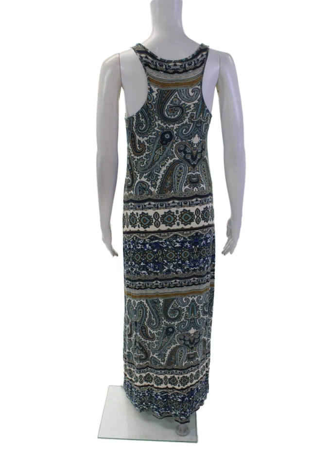 Vestido maxi feminino veludo por Graham & Spencer geométrico sem mangas azul tamanho P - Imagem 3 de 4