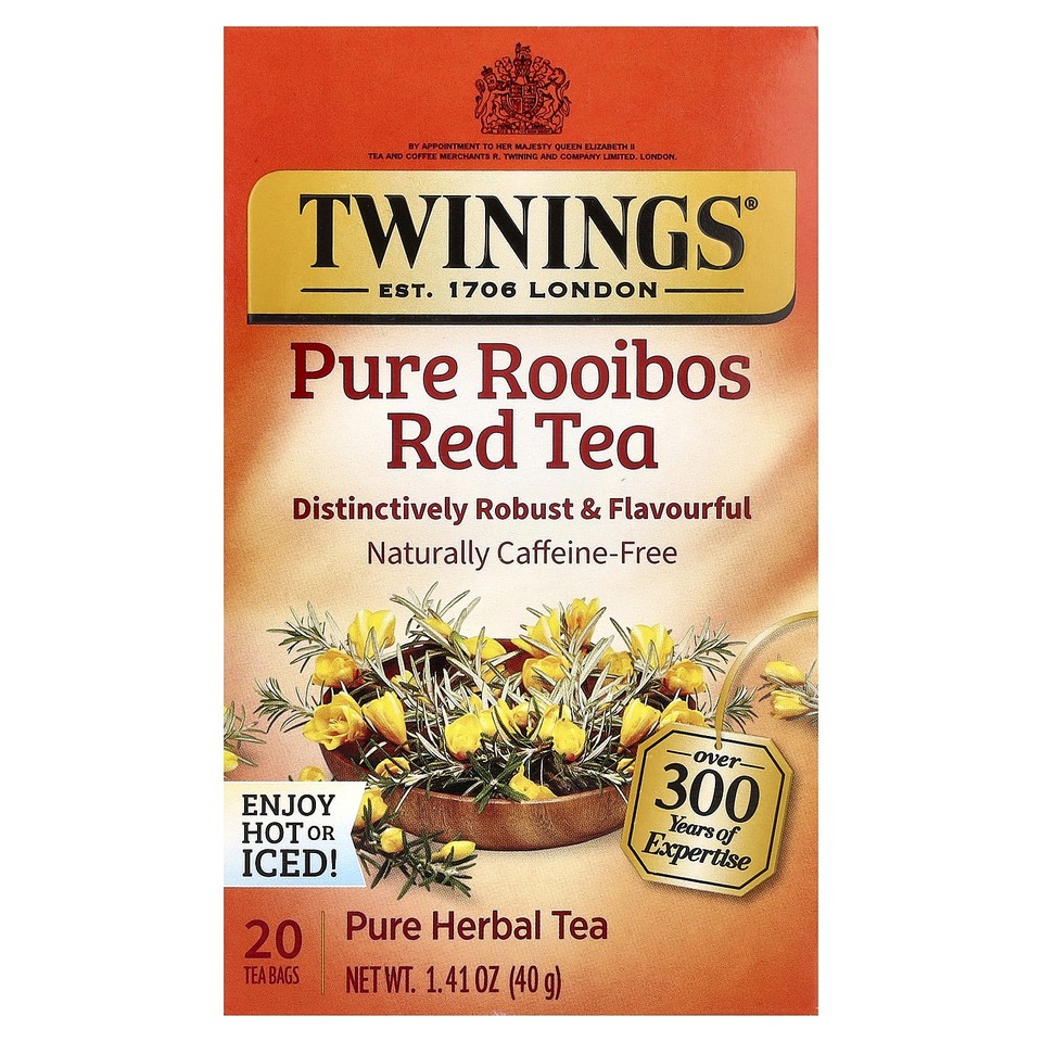 Pure Herbal Tea, Pure Rooibos Red Tea, Caffeine Free, 20 Tea Bags, 1.41 oz (40