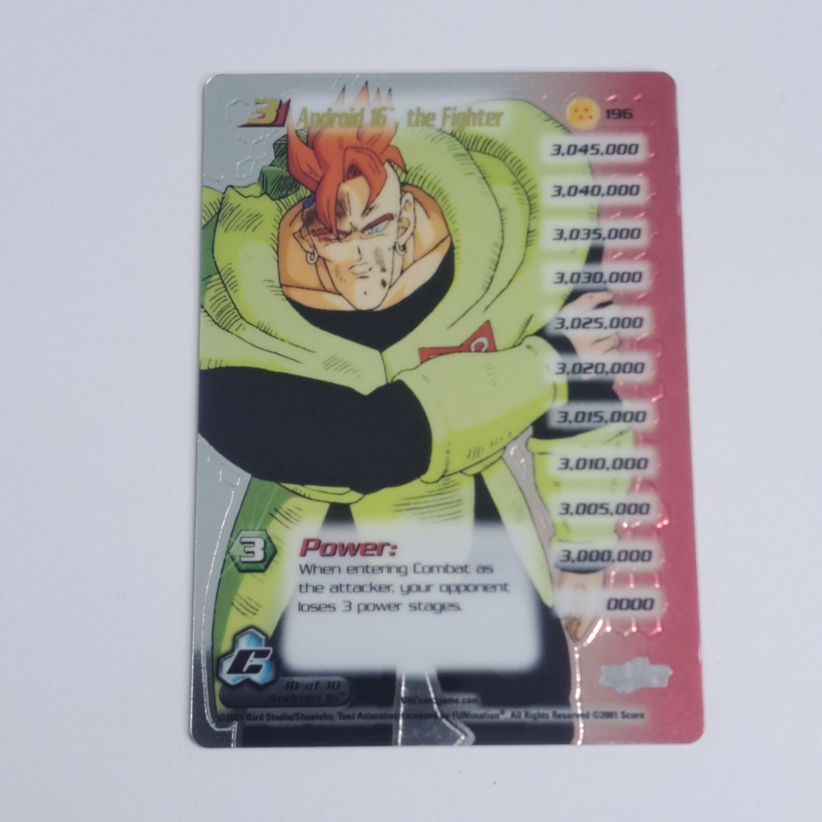 2001 Score Dragon Ball Z Cell Saga Android 16 The Figher LEV2 Foil #196