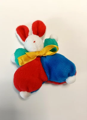 Peluche/Doudou Mini Lapin Ancien Rouge Jaune Bleu 10cm Vite Un Câlin Moulin Roty - Photo 1/3