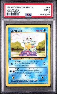 Pokémon Squirtle 1. Edition Base Set 1999 Französisch 63/102 PSA Mint 9