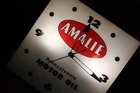 ** VINTAGE AMALIE MOTOR OIL SIGN CLOCK LIGHTED ORIGINAL OLD GAS ADVERTISING **