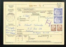Paketkarte BRD / Bund - Heuss Mi-Nr. 195 + 262x jeweils als waagerechtes Paar