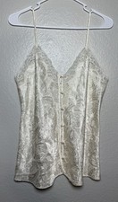 Erika Taylor Intimates Satin Paisley Lace Cami Button Front Sleeveless Ivory M