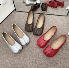 Japanese Style Tabi Split Toe Shoes Women PU Leather Flats Cozy Loafers