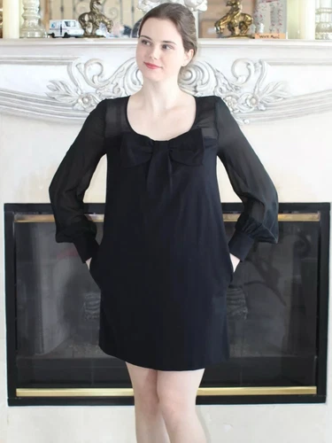 Abito Kate Spade Chantal in nero trasparente chiffon manica ponte shift taglia small