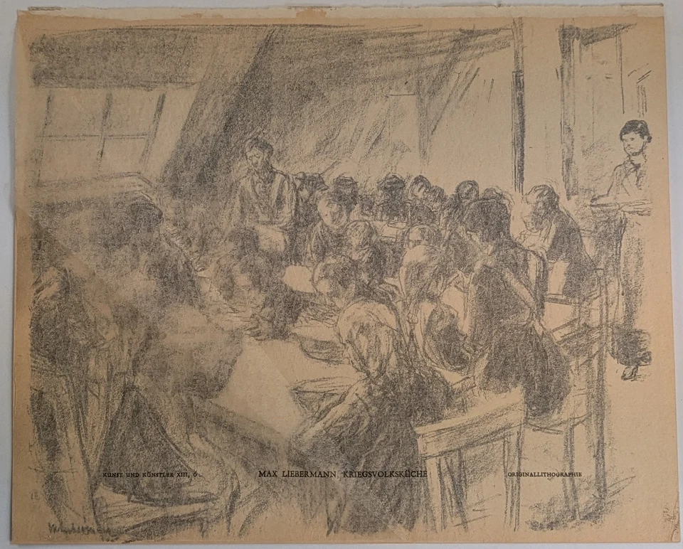 Original-Kreidelithographie: Kriegsvolksküche, Max Liebermann, 1915, Grafik - Bild 3 von 3
