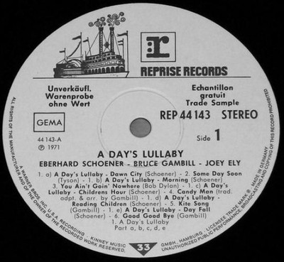 Eberhard Schoener - Bruce Gambill - Joe Ely - A Day's Lullaby (LP, Album, Promo)