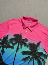 Chubbies Shirt Mens L Pink Blue Tropical Floral Stretch Casual Performance Polo