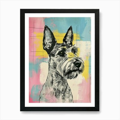 Pastel Fox Terrier Dog Line Illustr Framed Wall Art Poster Canvas Print Picture